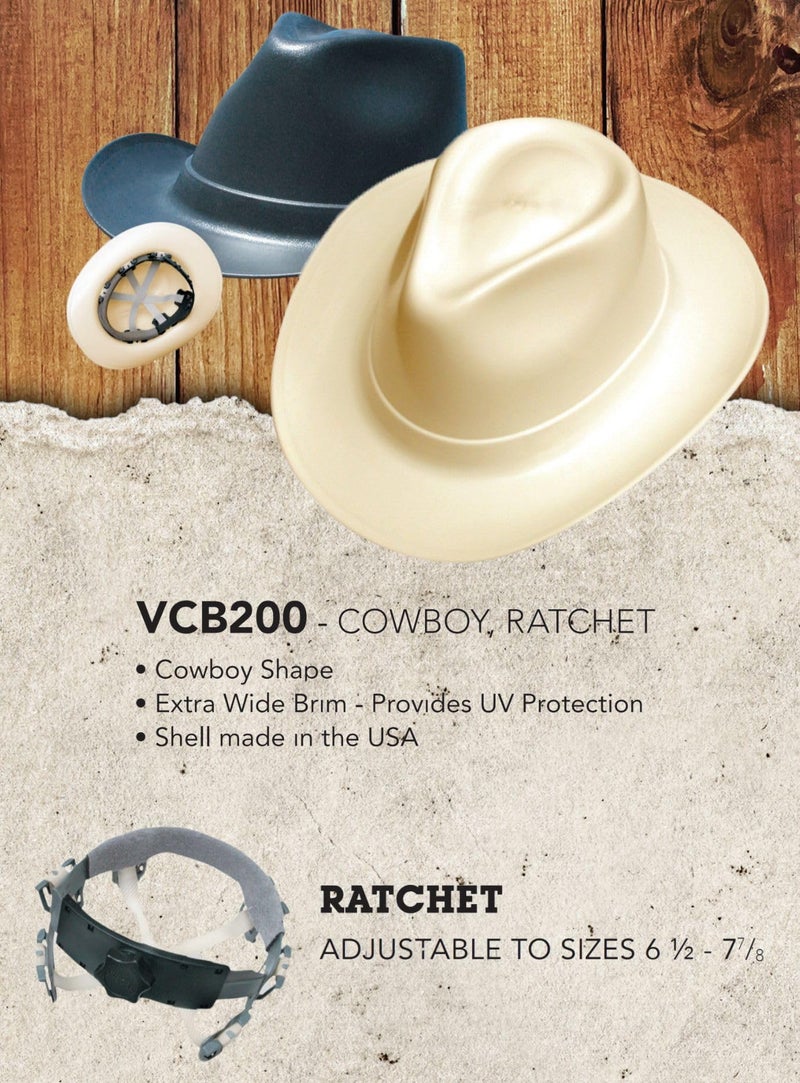 OccuNomix VCB200-15 Vulcan Cowboy Style Hard Hat with Ratchet Suspension, Tan - Image 2